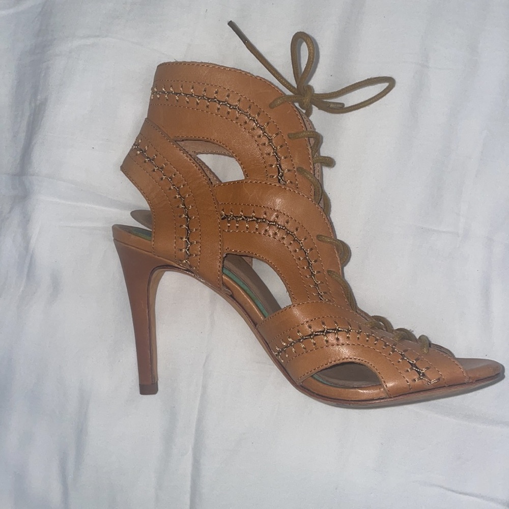 SOLD Brown Leather Lace up heels | Joie | Gladiator | Stiletto | 6.5/7